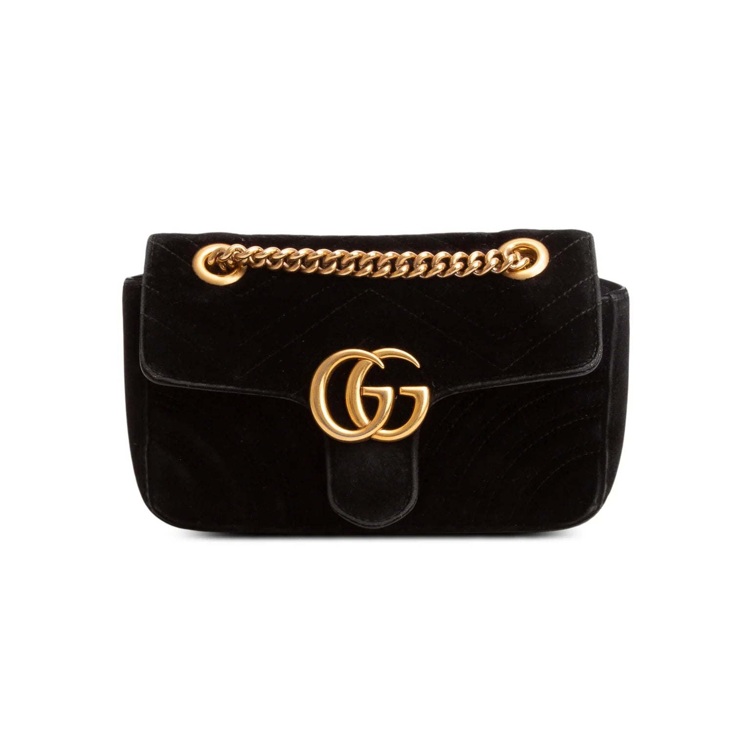 Gucci Black Velvet Matelasse Small GG Marmont Shoulder Bag