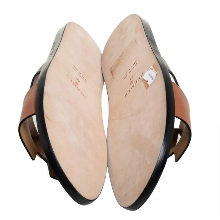 Hermés Black/Brown Leather Izmir Flat Slides Size 44