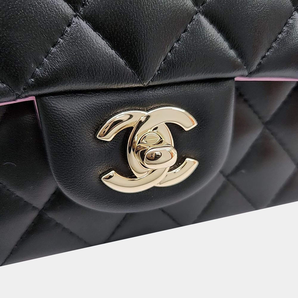 Chanel Black/Pink Leather Top Handle New Mini Crossbody Bag