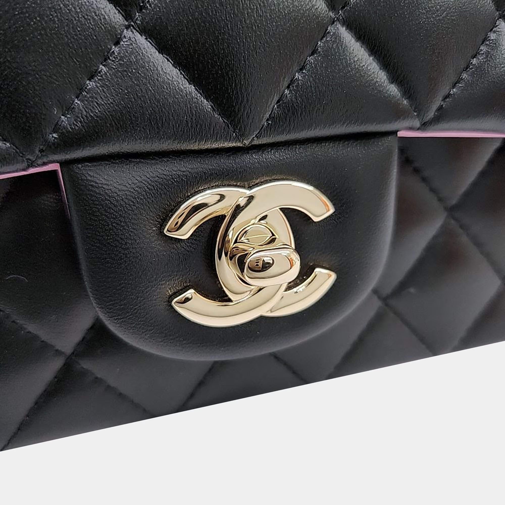 Chanel Black/Pink Leather Top Handle New Mini Crossbody Bag