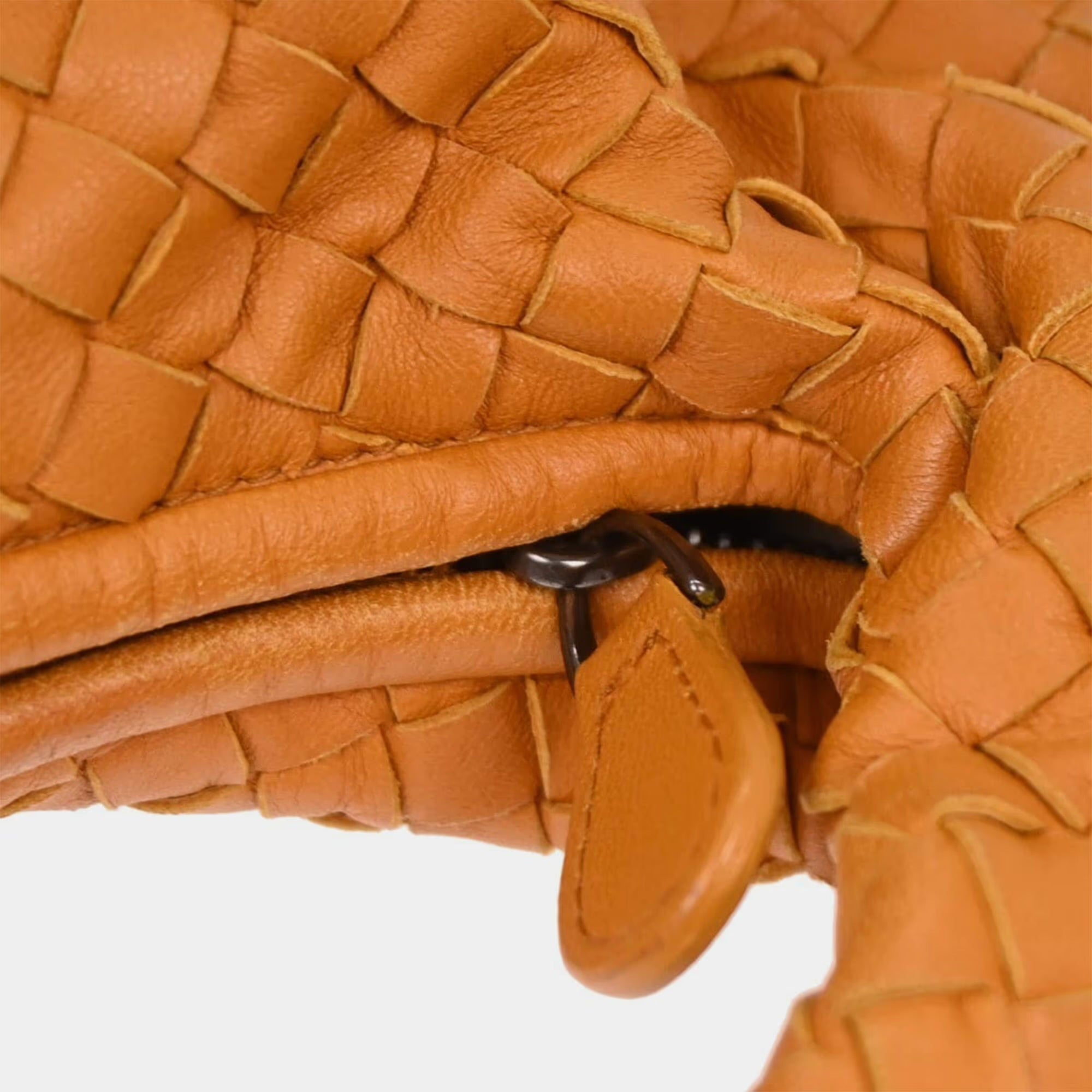 Bottega Veneta Orange Leather Intrecciato Hobo Handbag