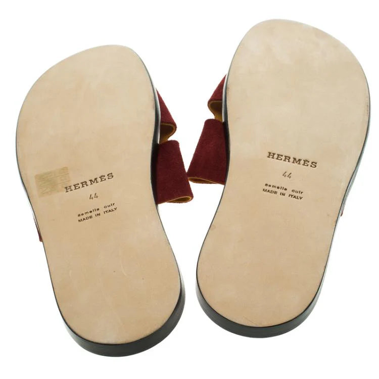 Hermes Maroon Suede Izmir Sandals Size 44