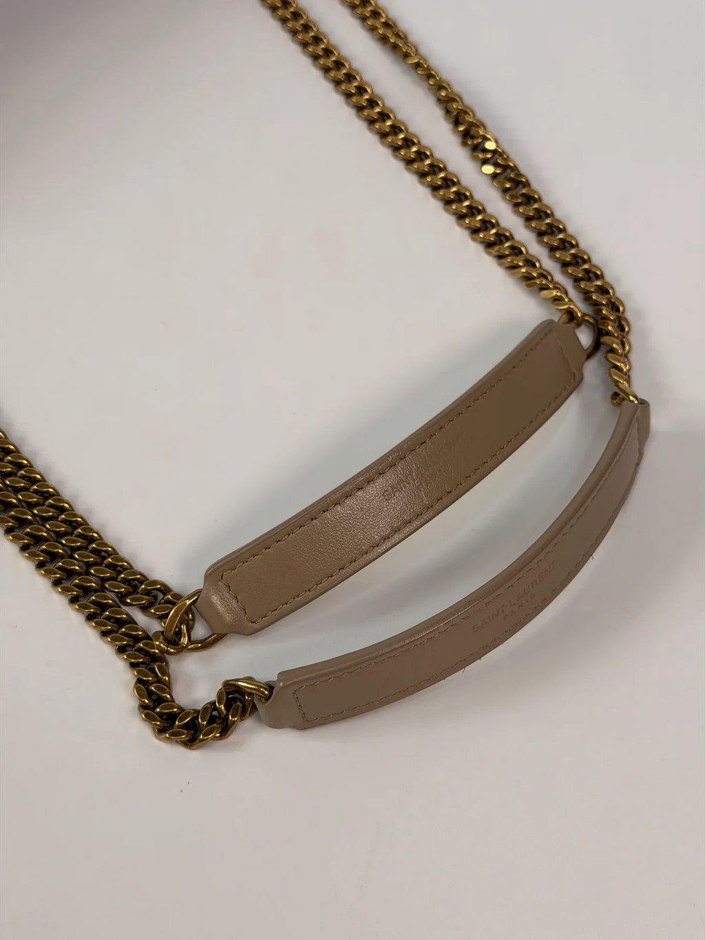 SAINT LAURENT SMALL LOULOU IN DARK BEIGE LEATHER WITH GOLD HARDWARE