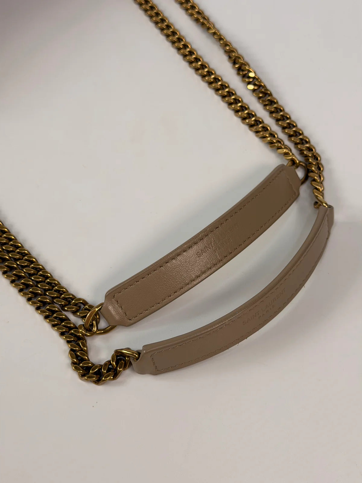 SAINT LAURENT SMALL LOULOU IN DARK BEIGE LEATHER WITH GOLD HARDWARE