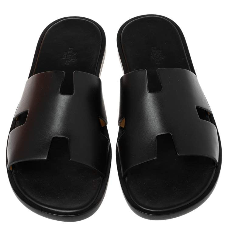 Hermes Black Leather Izmir Slide Sandal Size 41
