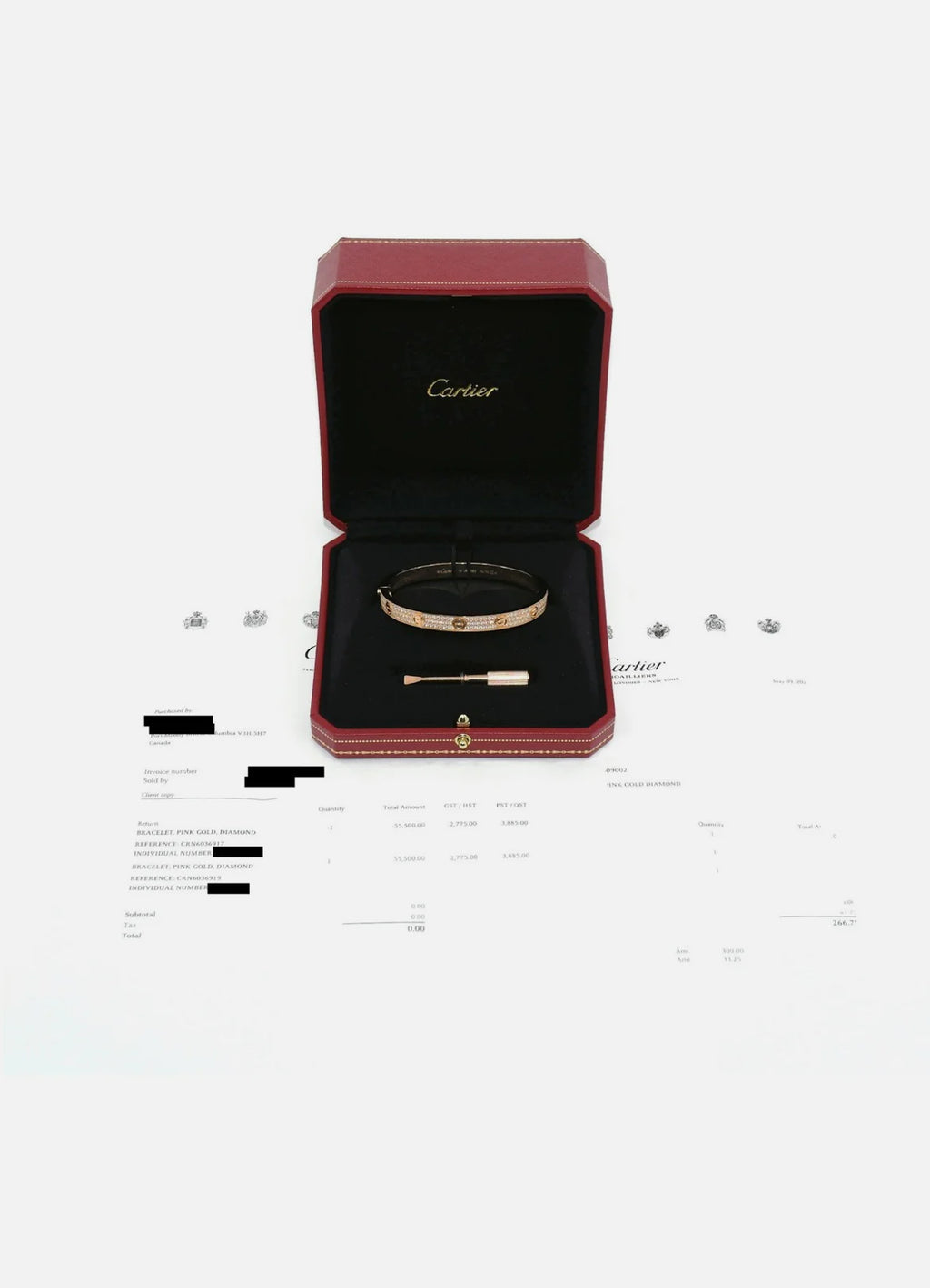 Cartier Diamond Pave 18K Rose Gold Love Bracelet Size 19