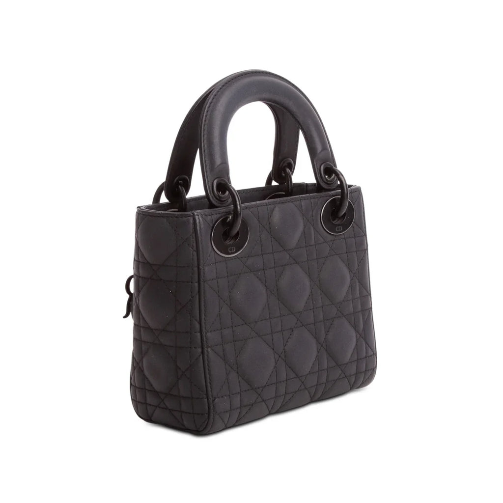 Christian Dior 2020 Black Ultra Matte Calfskin Cannage Mini Lady Dior