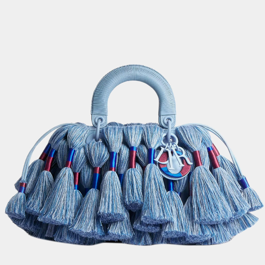 Dior Lady Dior Small Blue Tassel Lambskin Leather Top Handle Bag