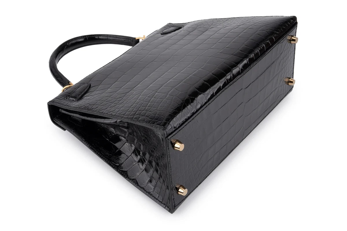 Hermès Kelly 28 Shiny Alligator Mississippiensis Noir GHW