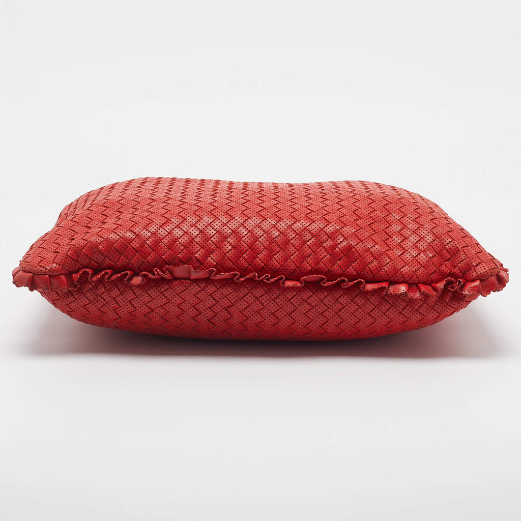 Bottega Veneta Veneta Ruffle Red Perforated Leather Hobo