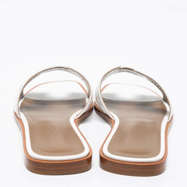Hermes White Leather Oran Flats Sandals Size 38