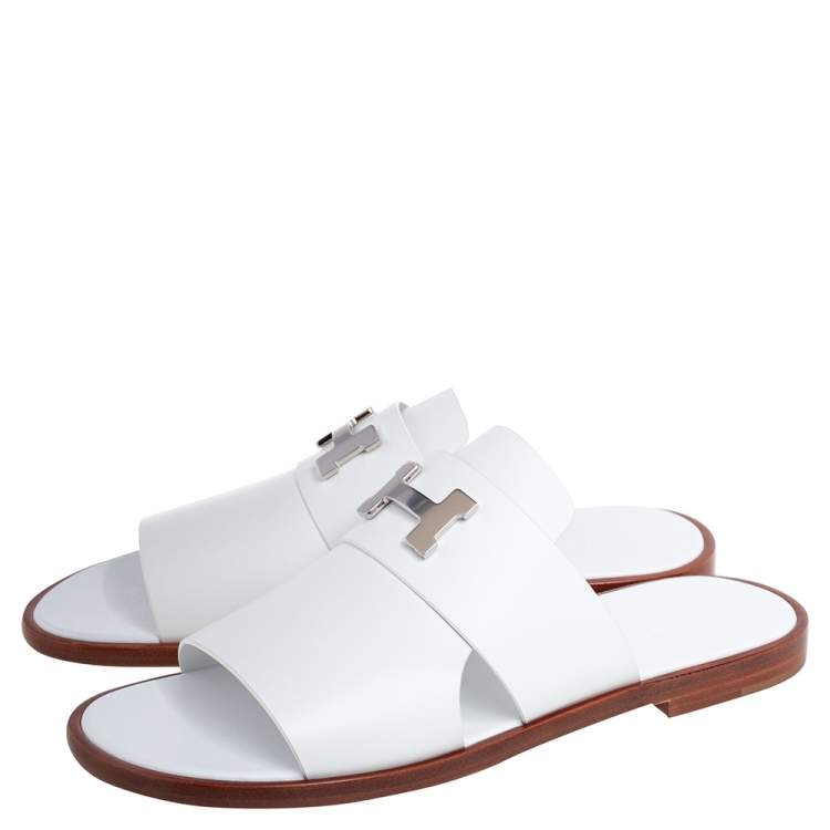 Hermes White Leather Arles Mules Size 40