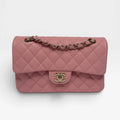 CHANEL SMALL CLASSIC DOUBLE FLAP IN PINK CAVIAR LEATHER WITH GOLD HARDWARE