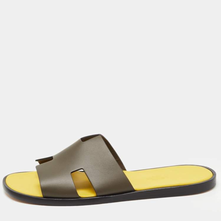 Hermes Vert Olive Leather Izmir Sandals Size 41
