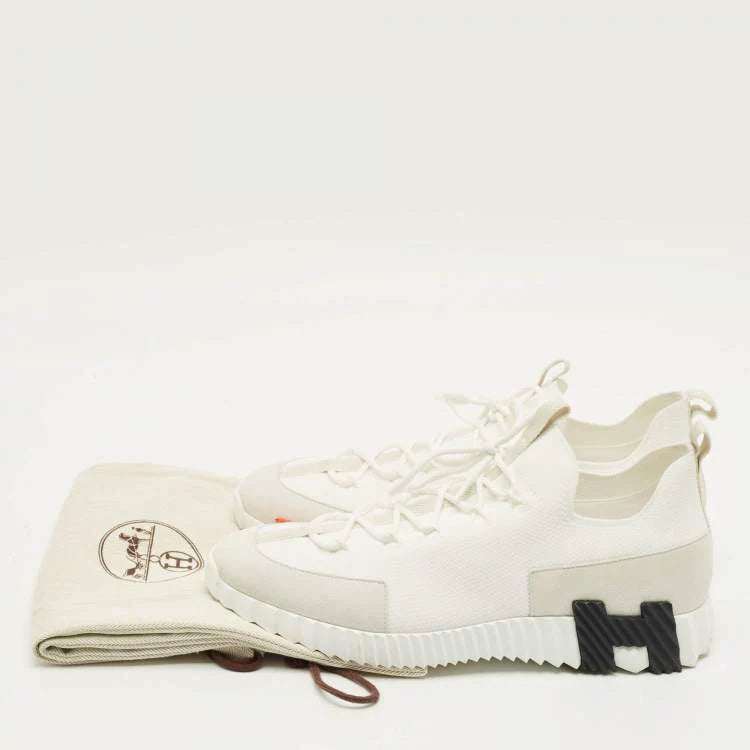 Hermes Lift Size 45 White Fabric and Suede Slip On Sneakers