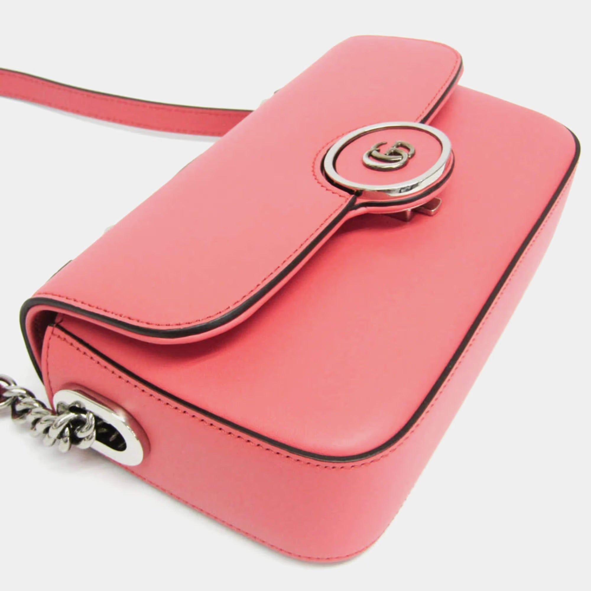 Gucci Double G Leather Shoulder Bag Pink