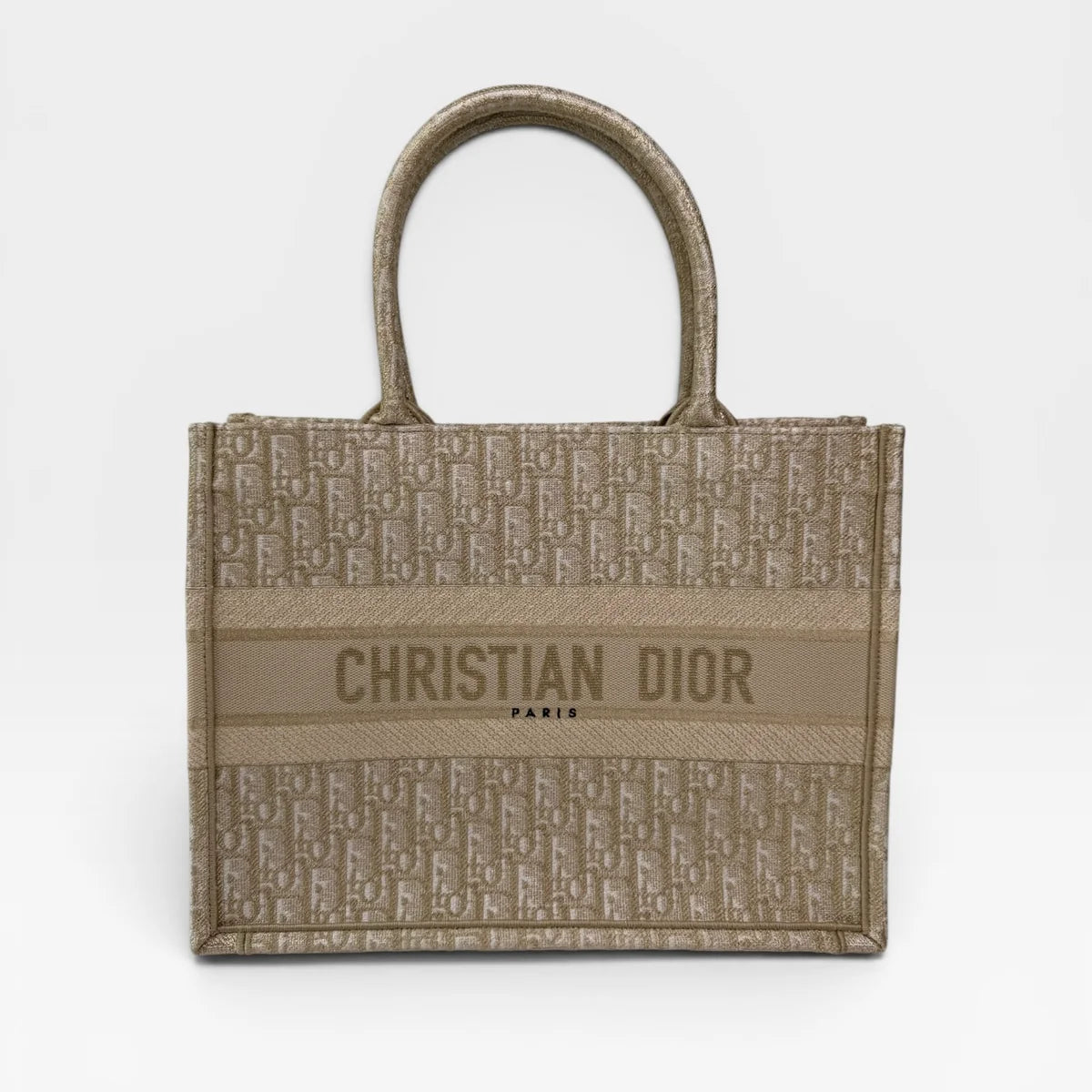 CHRISTIAN DIOR MEDIUM BOOK TOTE IN LATTE & GOLD TONE DIORESQUE