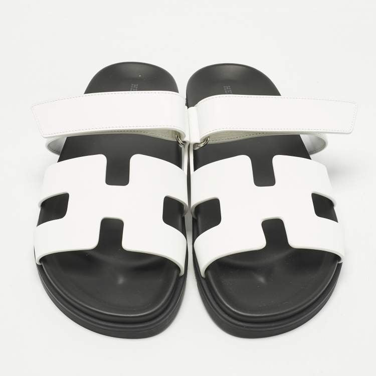 Hermes White Leather Chypre Slide Sandals Size 41