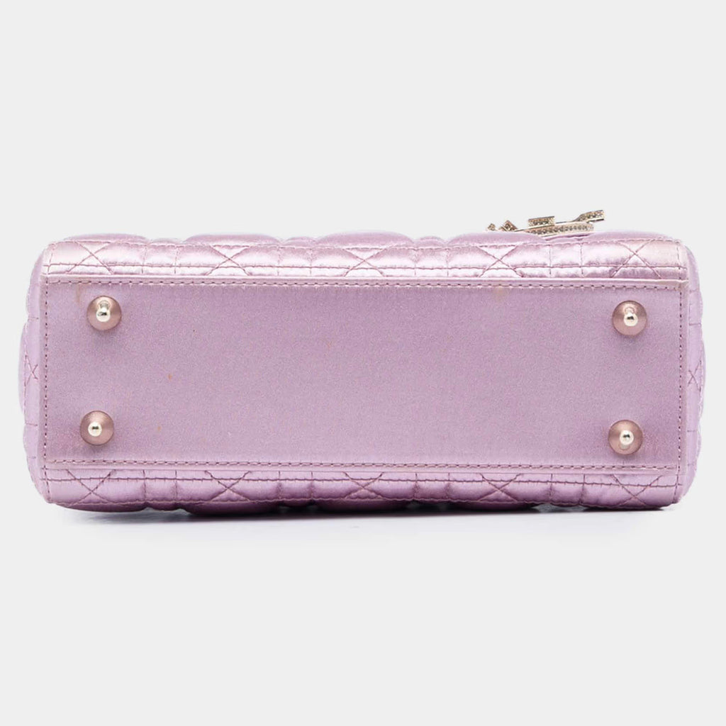 Christian Dior Lady Dior Small Pink Satin Swarovski Crystal Top Handle Bag