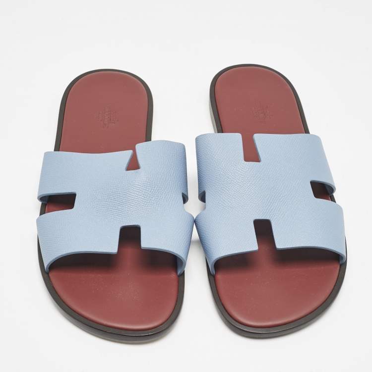 Hermes Blue Leather Izmir Flat Sandals Size 42