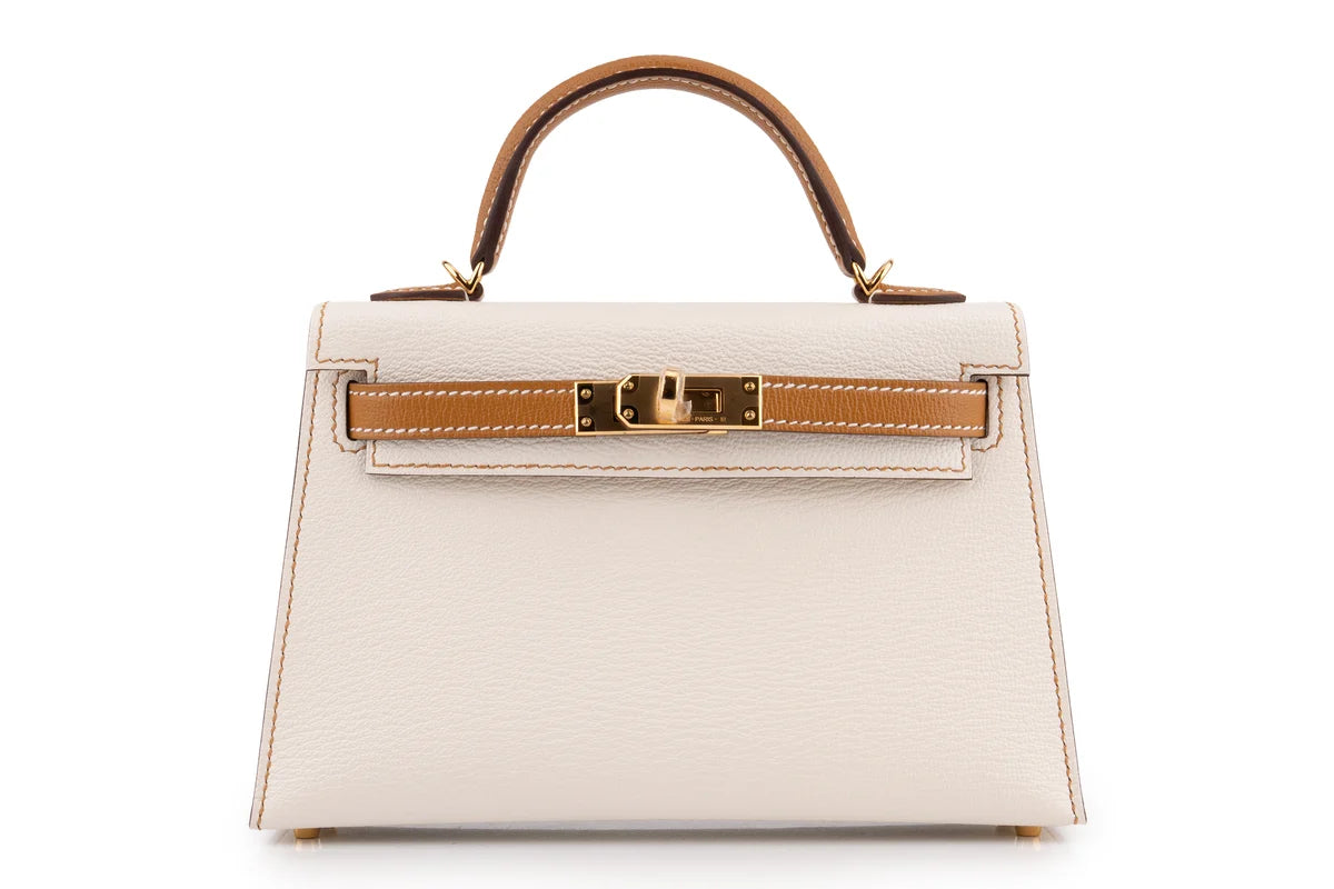 Hermès Mini Kelly Chevre Nata/Sesame GHW