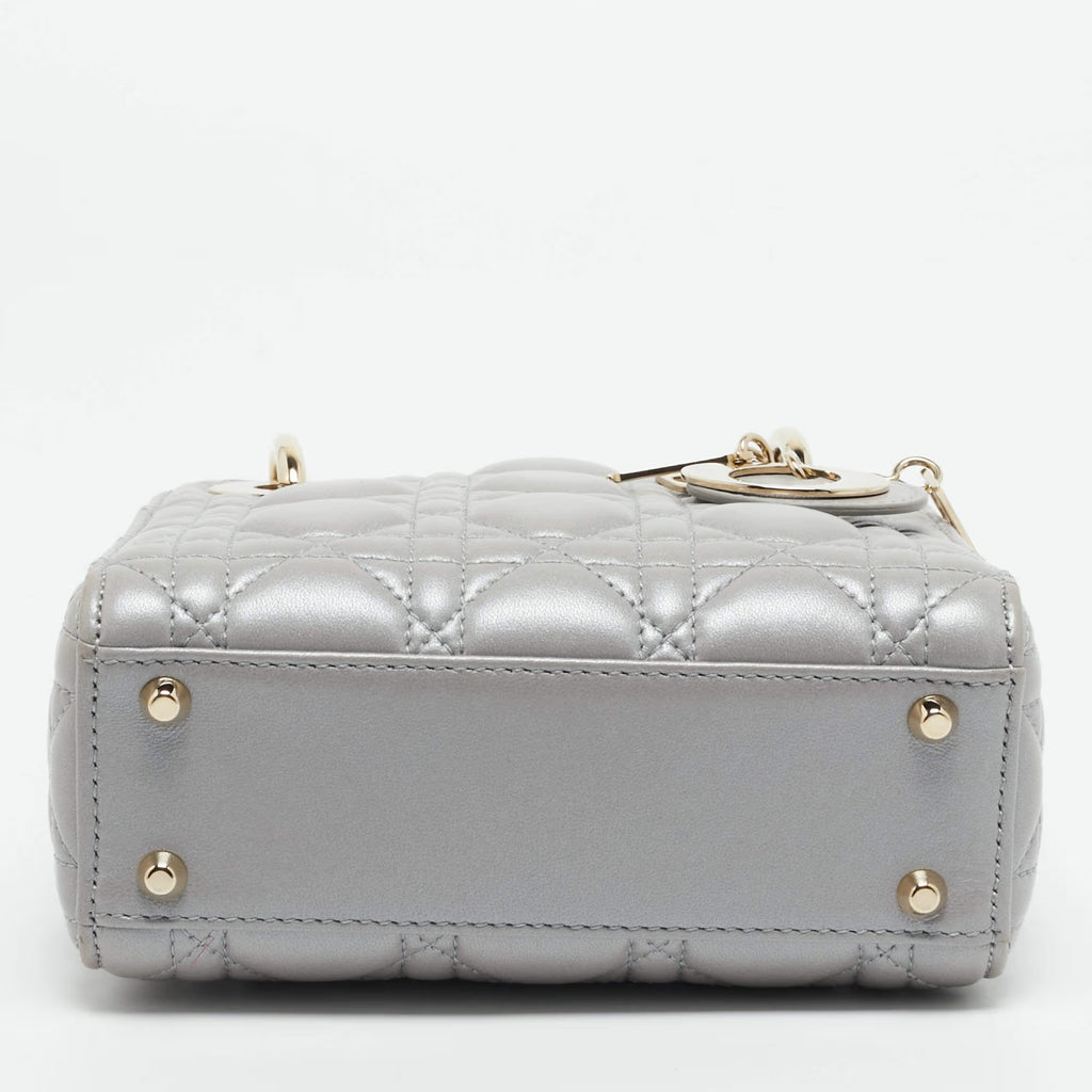 Dior Lady Dior Mini Silver Cannage Leather Tote