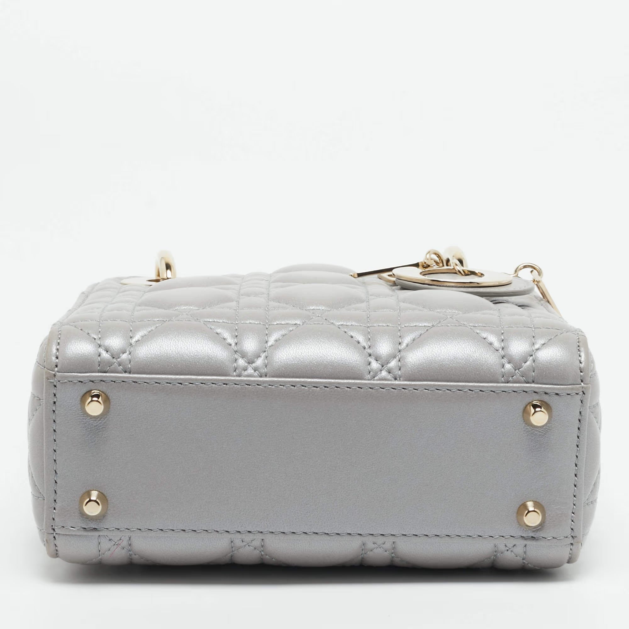 Dior Lady Dior Mini Silver Cannage Leather Tote
