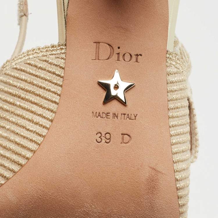 Dior Gold/White Canvas Slingback J'adior Pumps Size 39