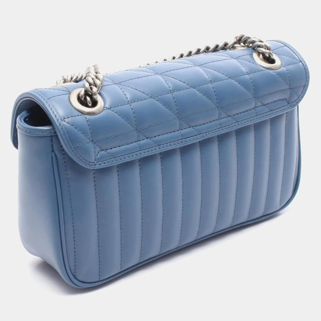 Gucci GG Marmont Small Blue Matelasse Leather Shoulder Bag