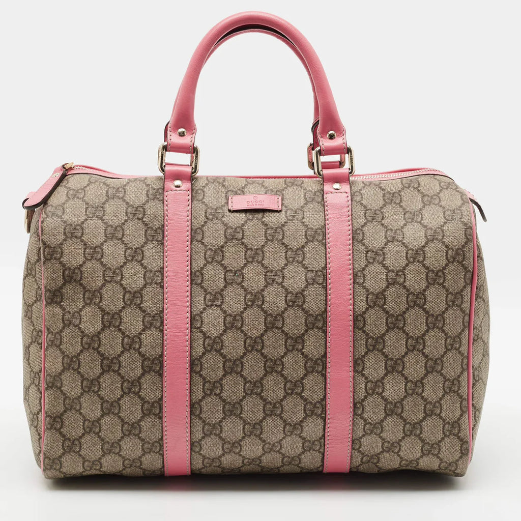 Gucci Joy Medium Pink/Beige GG Supreme Canvas and Leather Boston Bag