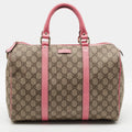 Gucci Joy Medium Pink/Beige GG Supreme Canvas and Leather Boston Bag