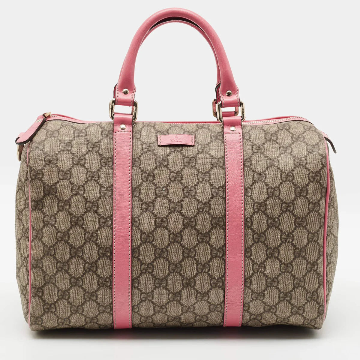 Gucci Joy Medium Pink/Beige GG Supreme Canvas and Leather Boston Bag