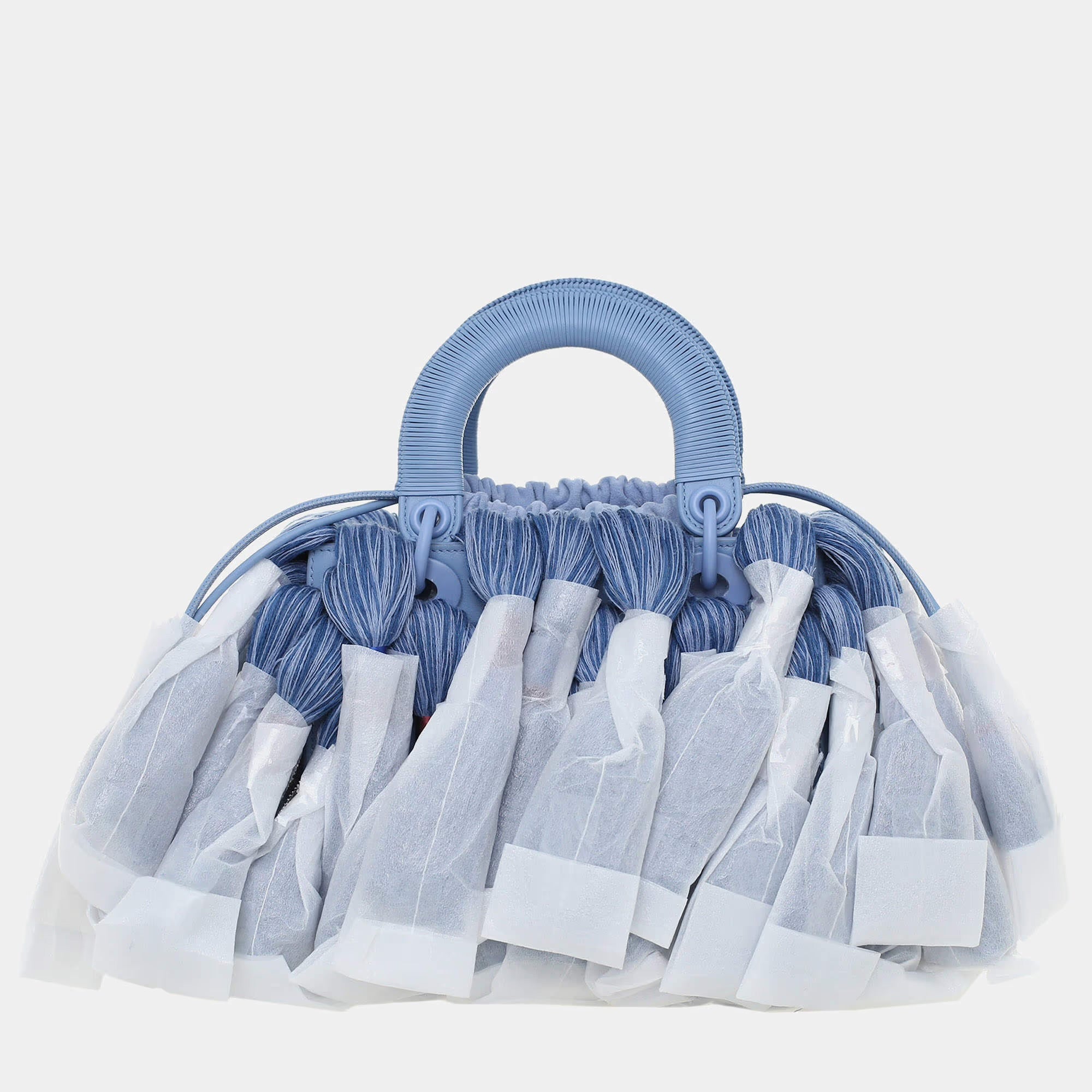 Dior Lady Dior Small Blue Tassel Lambskin Leather Top Handle Bag