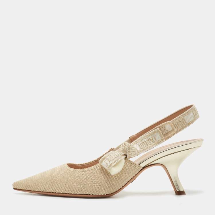 Dior Gold/White Canvas Slingback J'adior Pumps Size 39