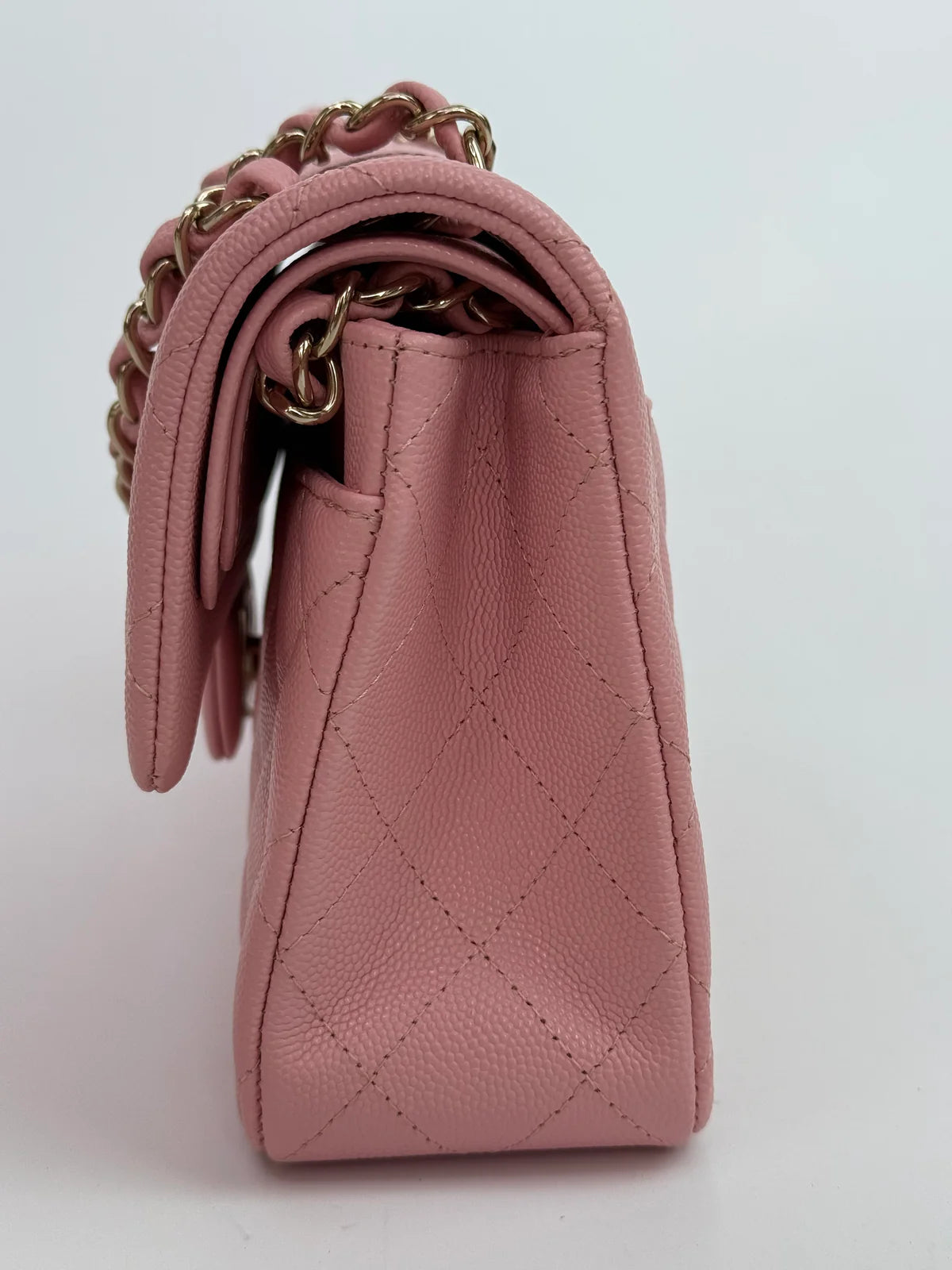 CHANEL SMALL CLASSIC DOUBLE FLAP IN PINK CAVIAR LEATHER WITH GOLD HARDWARE