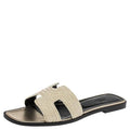 Hermes Gold Suede Embellished Oran Sandals Size 41