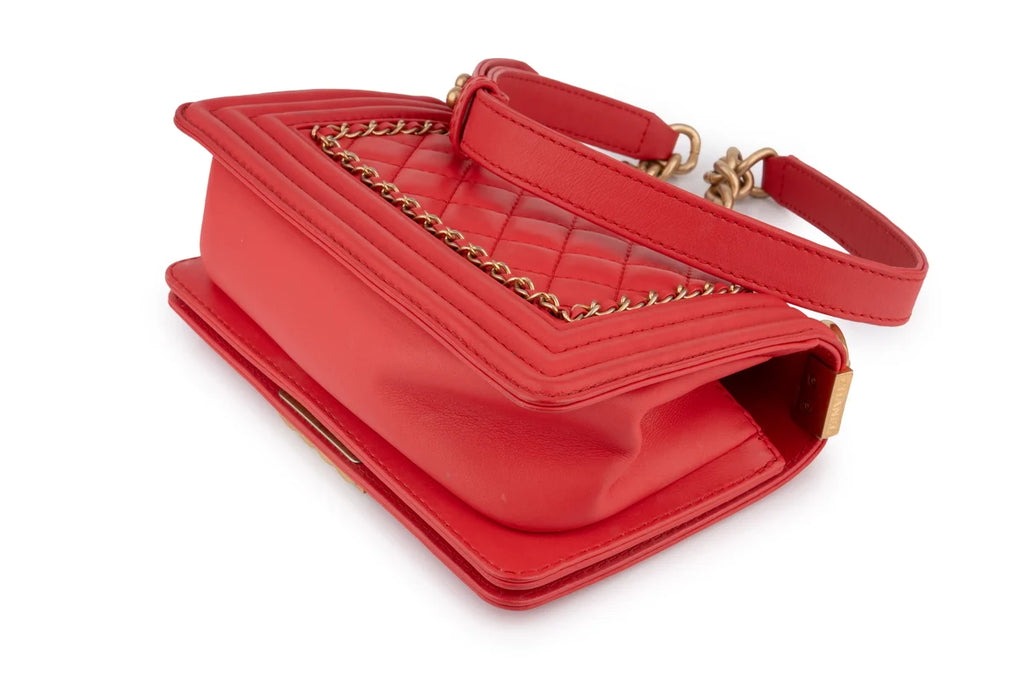 Chanel Quilted Chain Around Small Boy Lamskin Watermelon Red GHW