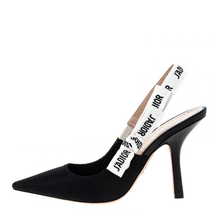 Dior Black Fabric J'adior Slingback Pointed Toe Sandals Size 38.5