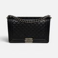 CHANEL BLACK LAMBSKIN LEATHER LARGE BOY BAG WITH RHW