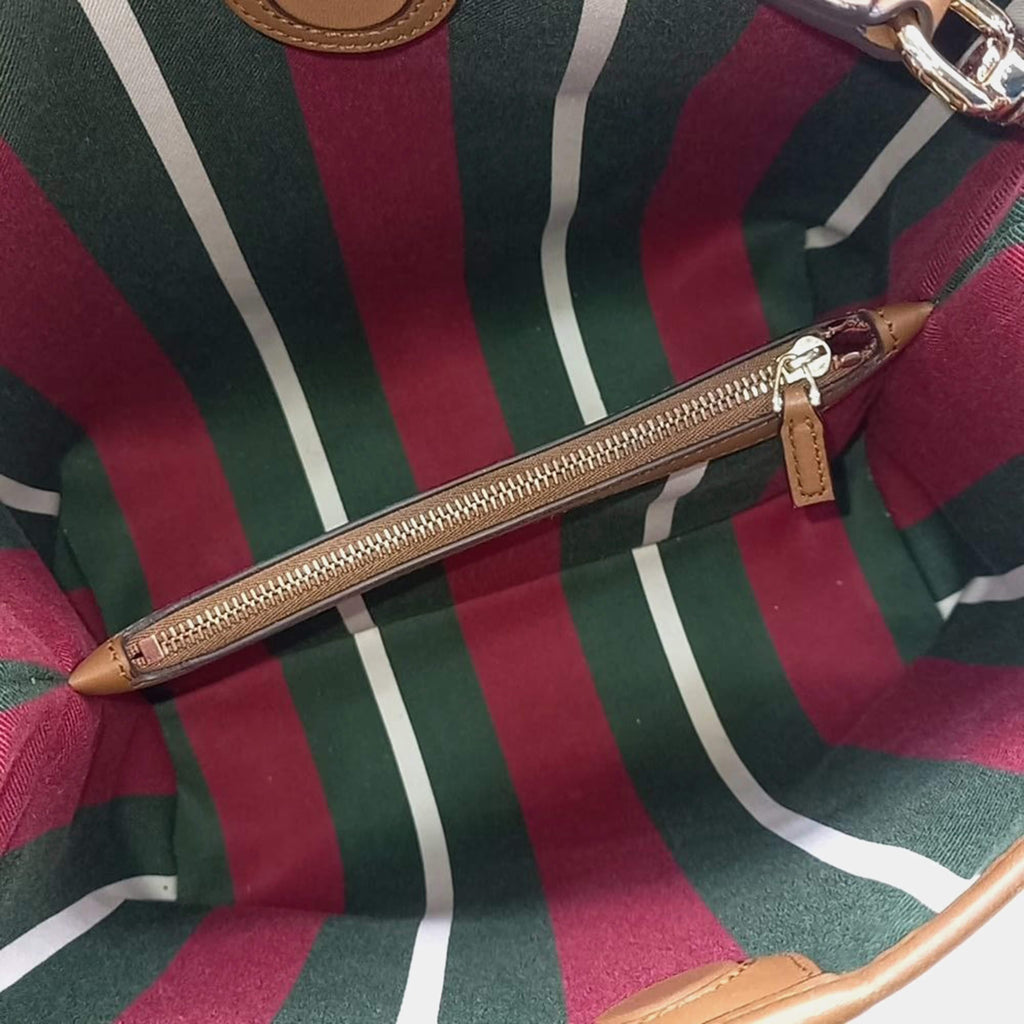 Gucci Beige Brown PVC GG Emblem Medium Bucket Bag