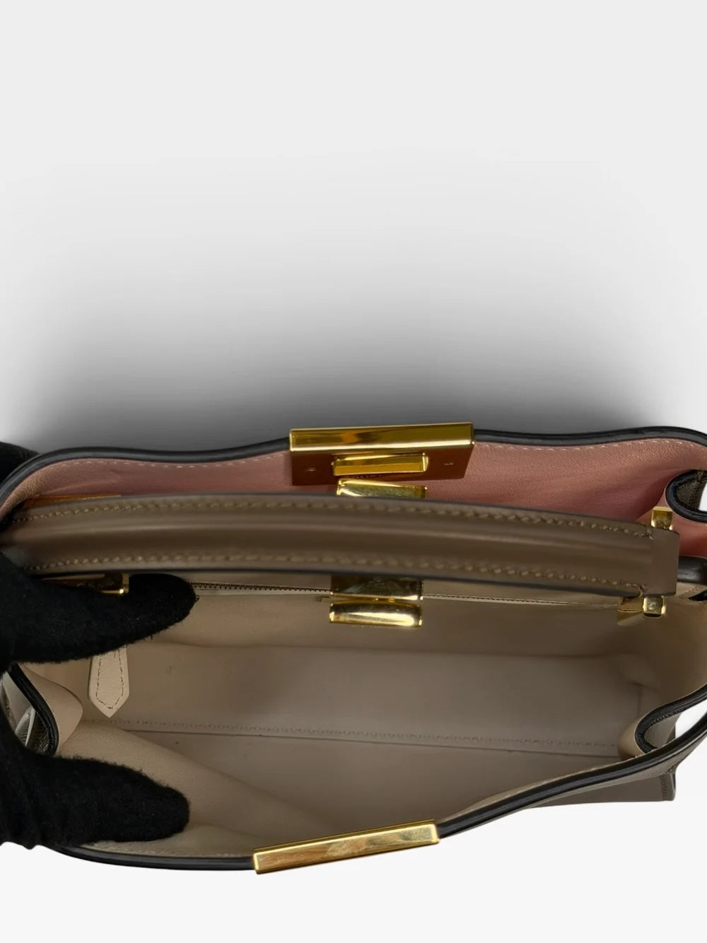 FENDI SMALL PEEKABOO ISEEU BAG IN BROWN CALFSKIN WITH GOLD HARDWARE