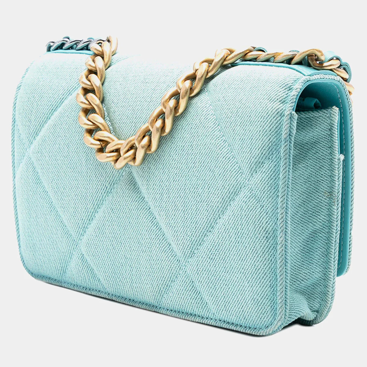Chanel Blue Denim 19 Flap Wallet On Chain
