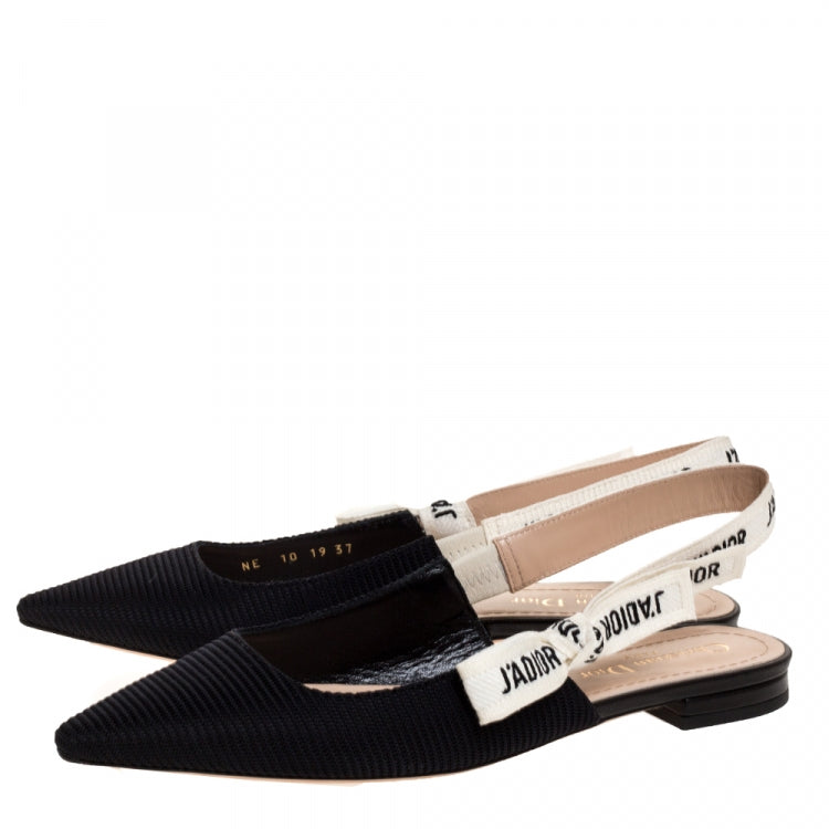 Dior Black Fabric J’adior Slingback Flats Sandals Size 37