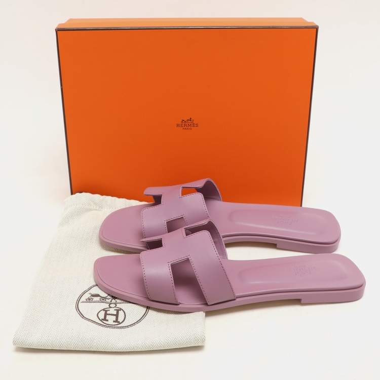 Hermes Bruyère Leather Oran Flat Sandals Size 41.5