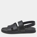 Hermes Black Leather Genius Flat Sandals Size 46