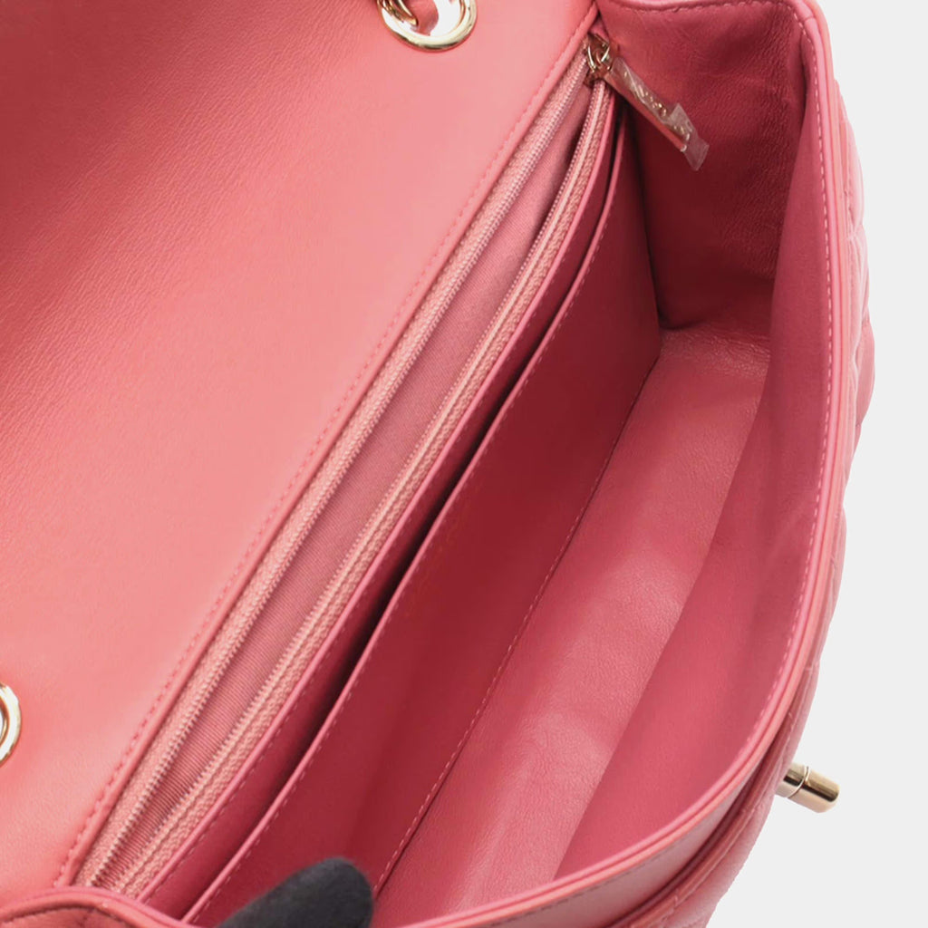 Chanel Pink Medium Classic Lambskin Valentines Heart Charms Single Flap