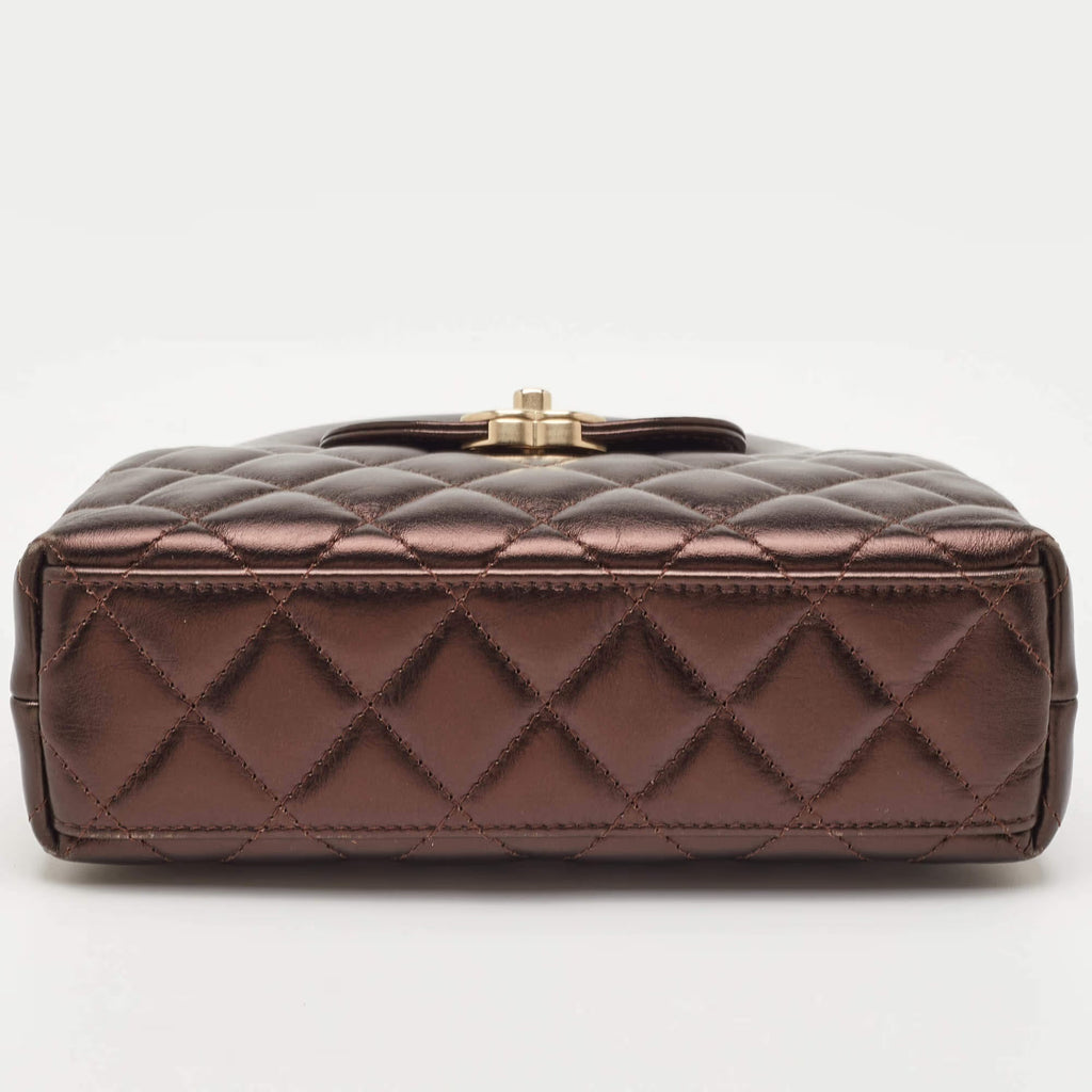 Chanel Kelly Nano Metallic Brown Quilted Leather Shoulder Bag