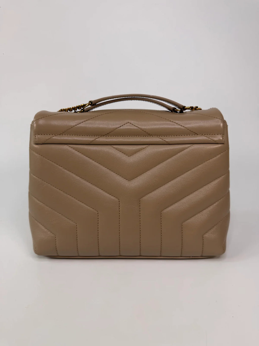 SAINT LAURENT SMALL LOULOU IN DARK BEIGE LEATHER WITH GOLD HARDWARE