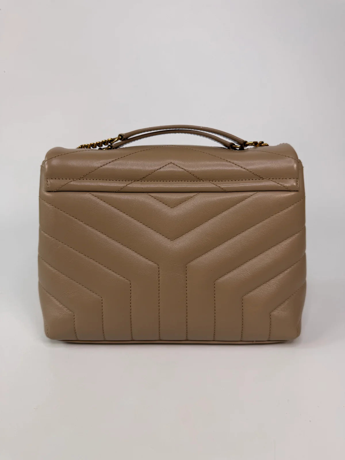 SAINT LAURENT SMALL LOULOU IN DARK BEIGE LEATHER WITH GOLD HARDWARE