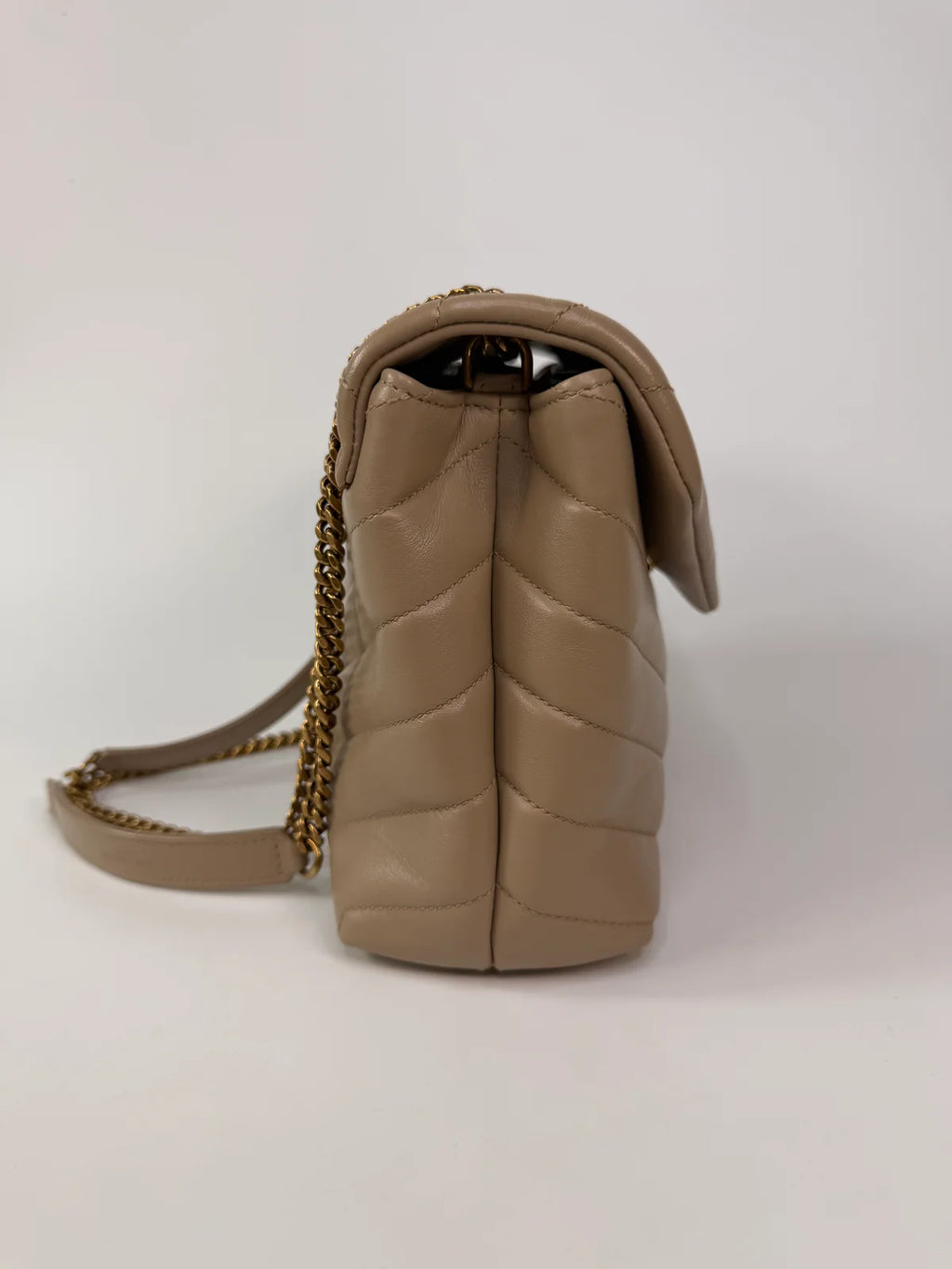SAINT LAURENT SMALL LOULOU IN DARK BEIGE LEATHER WITH GOLD HARDWARE